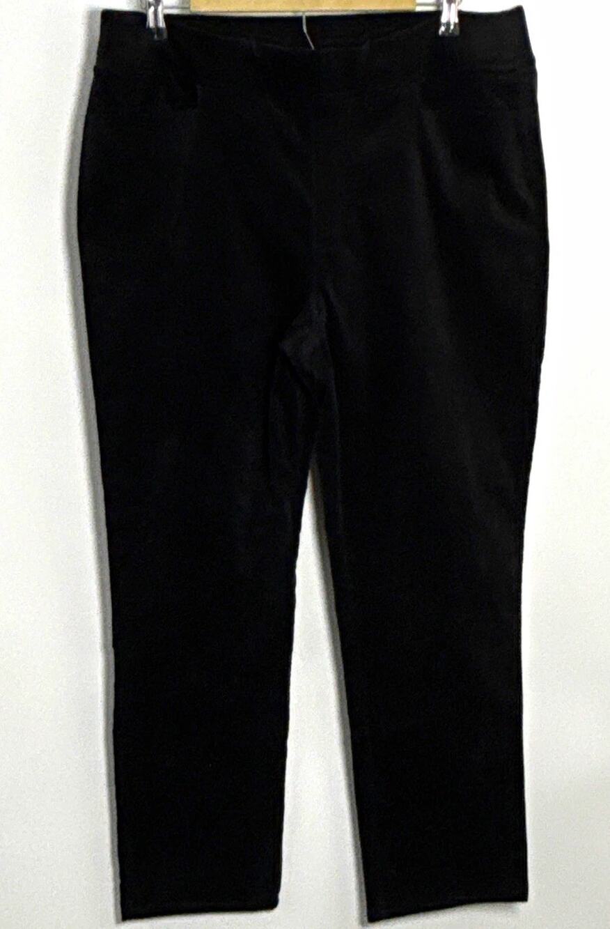 d&co. Women’s Size L Black Velour Pull On Pants Pockets Straight Leg High Rise